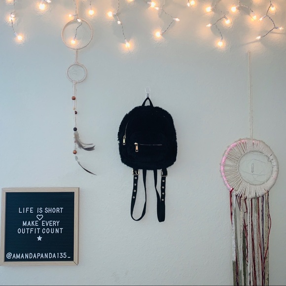 Handbags - Black Furry Backpack